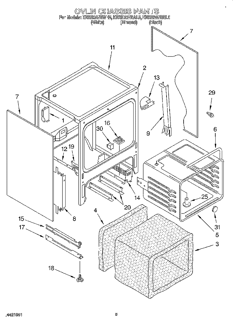 OVEN CHASSIS Diagram and Parts List for KESH307BBL5  KitchenAid Range