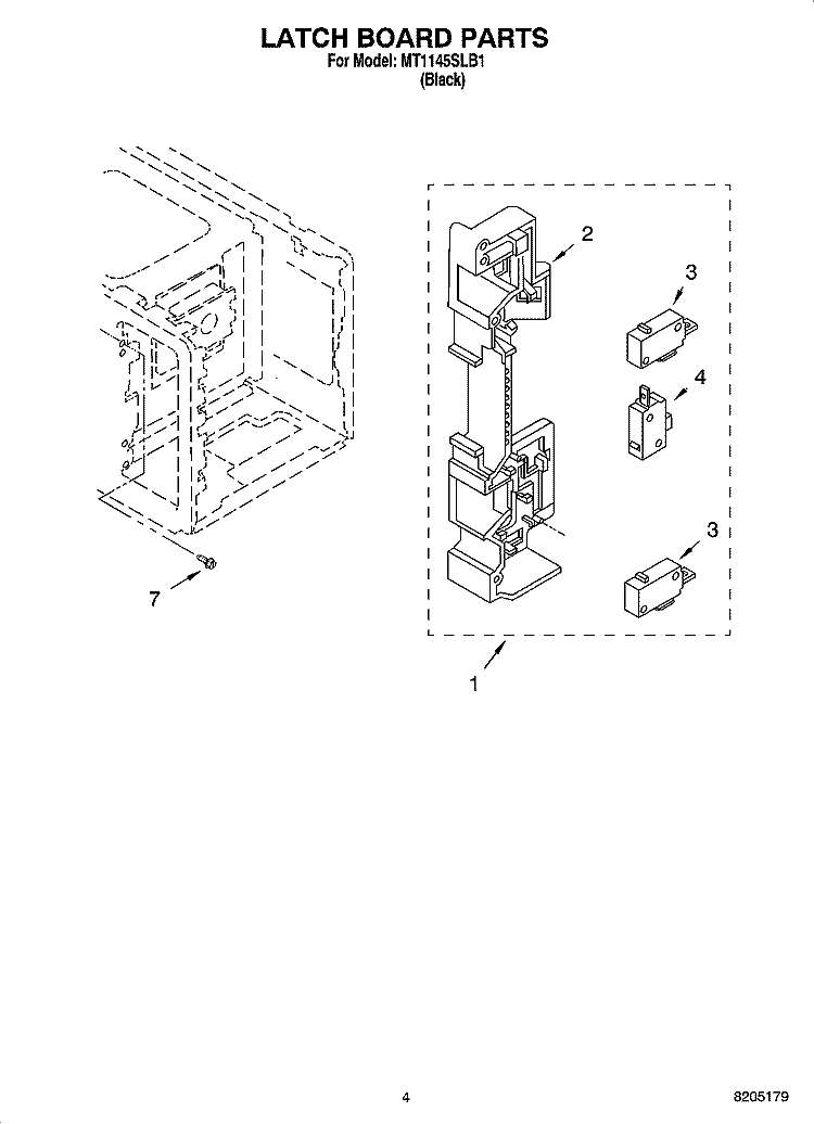 LATCH BOARD PARTS Diagram and Parts List for MT1145SLB1  Whirlpool Microwave