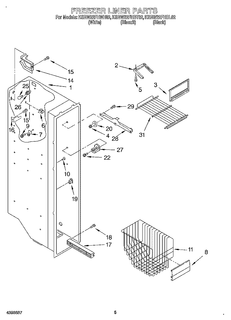 FREEZER LINER Diagram and Parts List for KSRW22FHBT02  KitchenAid Refrigerator