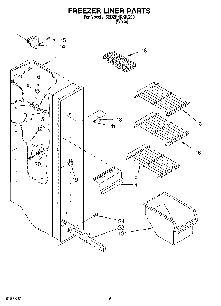 FREEZER LINER Diagram and Parts List for 6ED2FHKXKQ00  Whirlpool Refrigerator