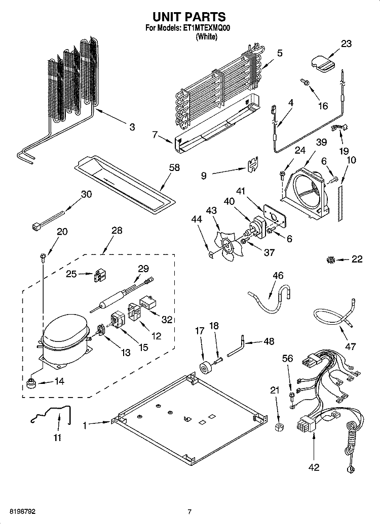 UNIT PARTS Diagram and Parts List for ET1MTEXMQ00  Whirlpool Refrigerator