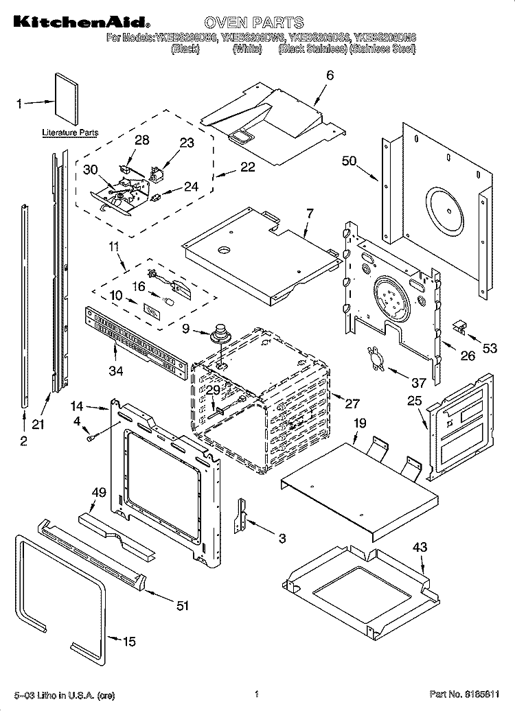 OVEN PARTS Diagram and Parts List for YKEBS208DB6  KitchenAid Wall Oven