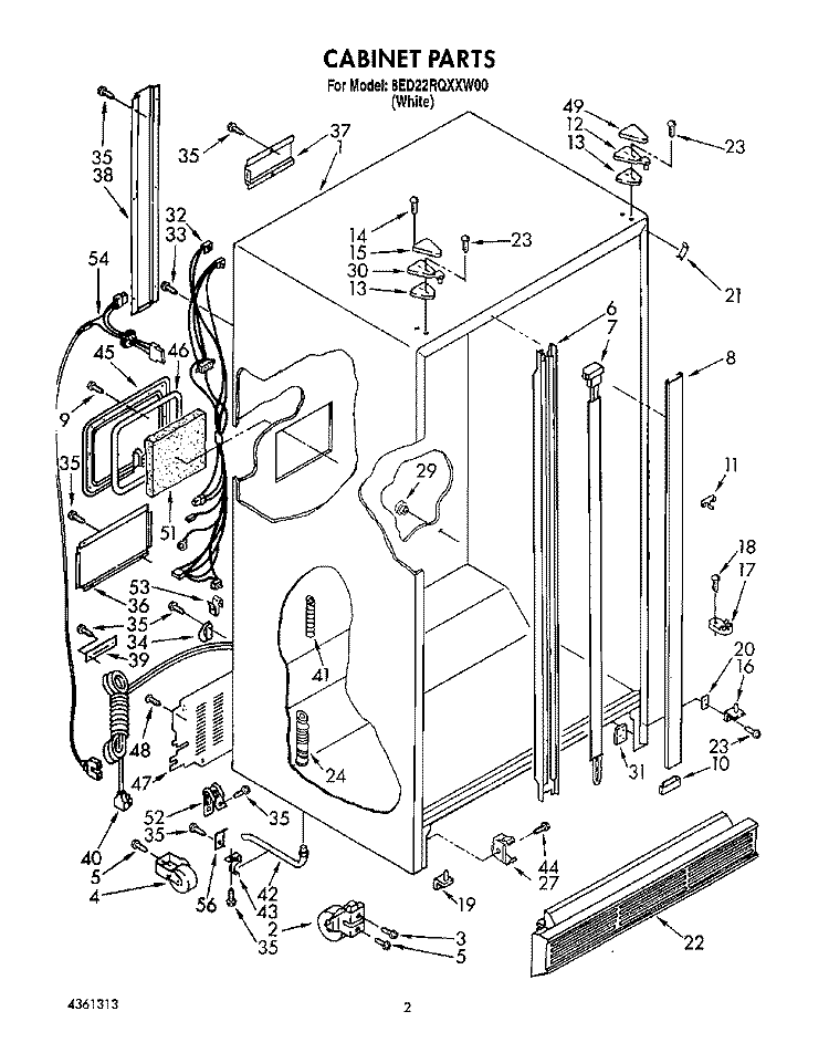 CABINET Diagram and Parts List for 8ED22RQXXW00  Whirlpool Refrigerator