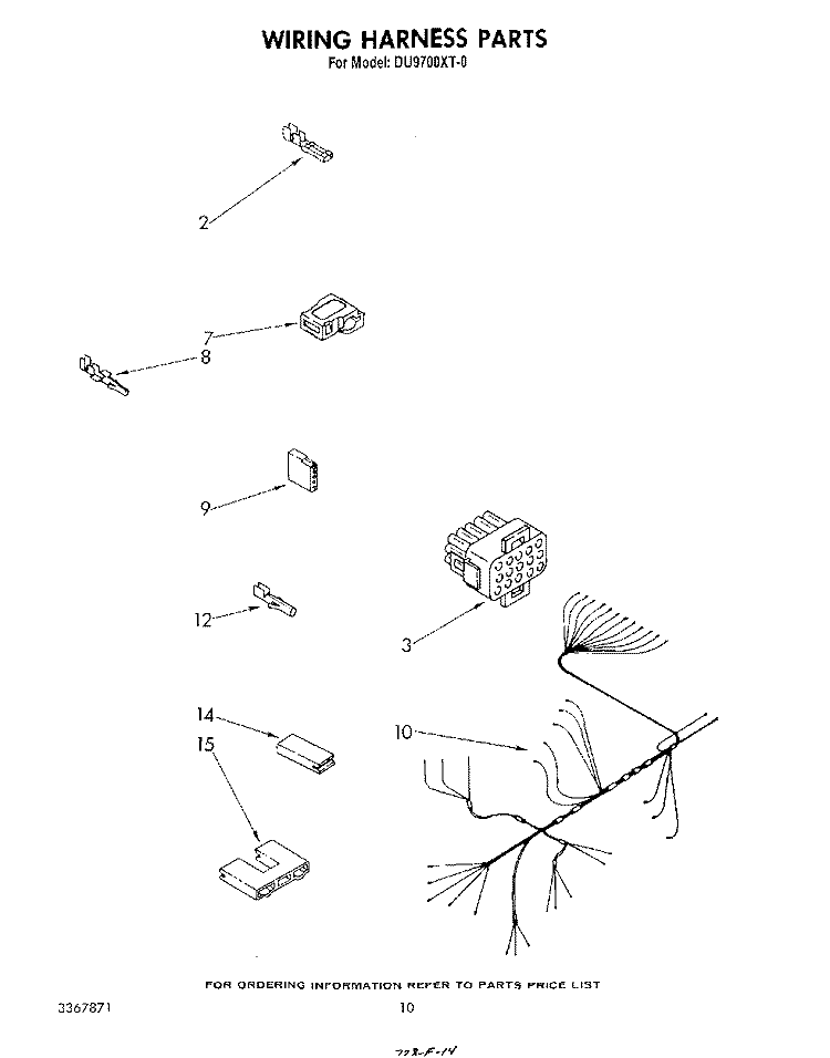 WIRING HARNESS Diagram and Parts List for DU9700XT0  Whirlpool Dishwasher