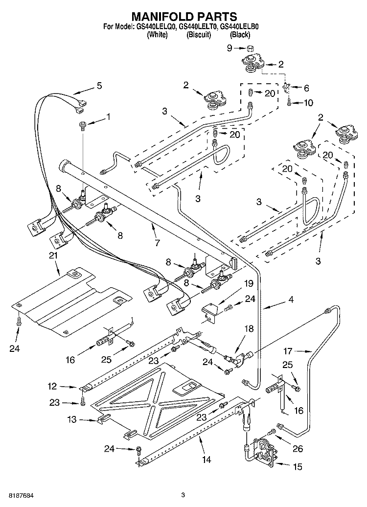 MANIFOLD PARTS Diagram and Parts List for GS440LELQ0  Whirlpool Range