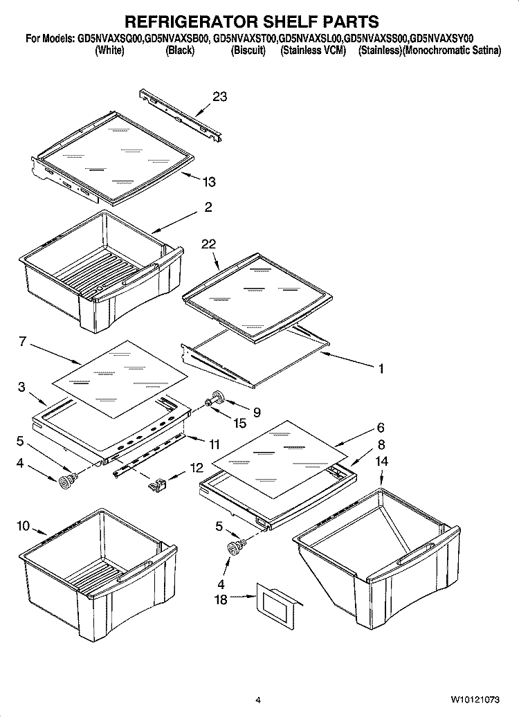 REFRIGERATOR SHELF PARTS Diagram and Parts List for GD5NVAXSS00  Whirlpool Refrigerator
