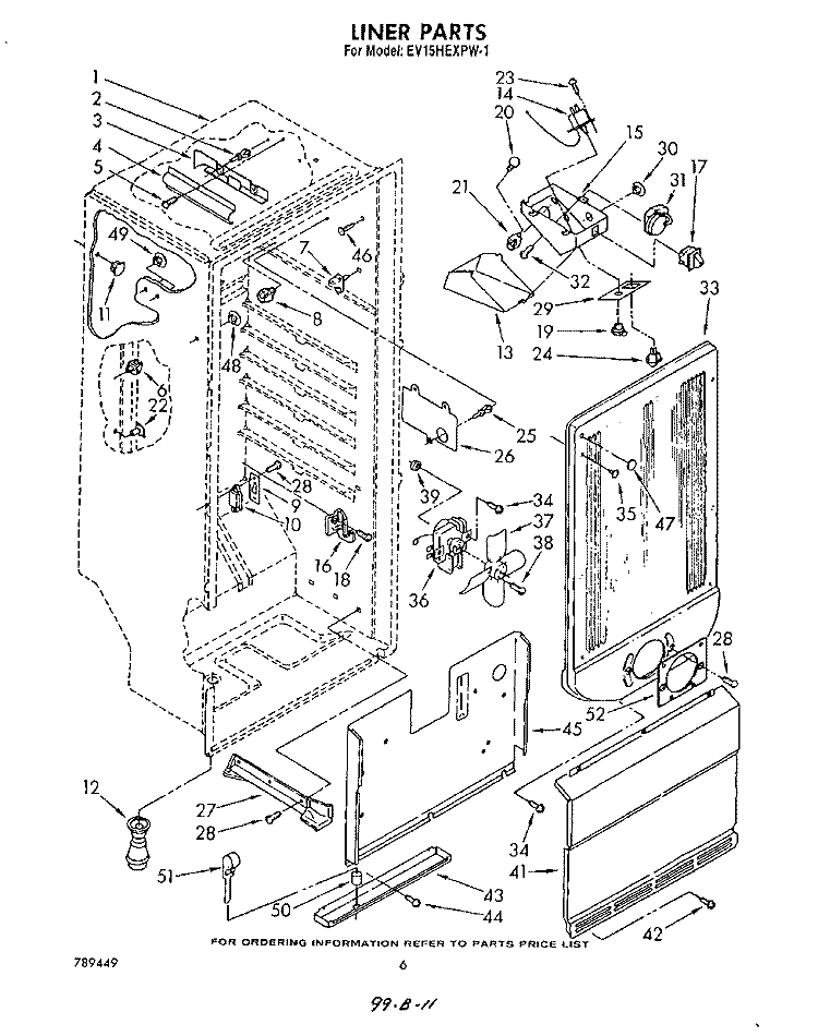 LINER Diagram and Parts List for EV15HEXPW1  Whirlpool Freezer
