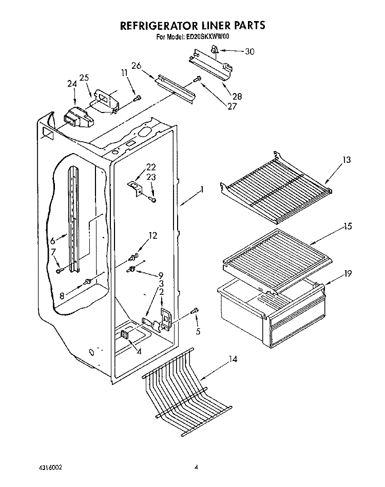 REFRIGERATOR LINER Diagram and Parts List for ED20SKXWW00  Whirlpool Refrigerator