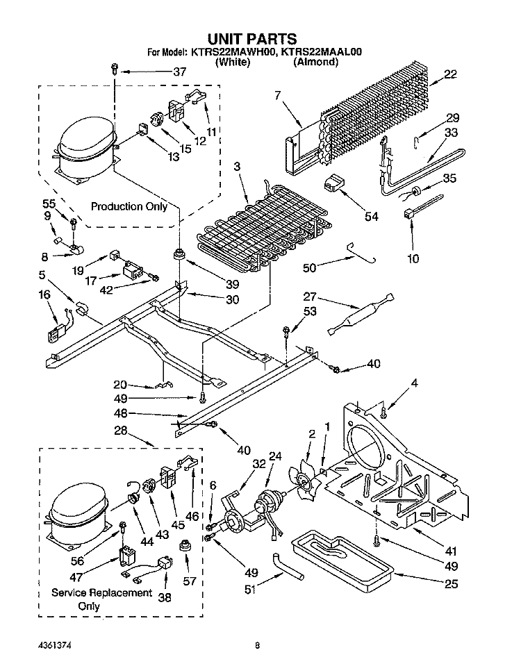 UNIT Diagram and Parts List for KTRS22MAAL00  KitchenAid Refrigerator