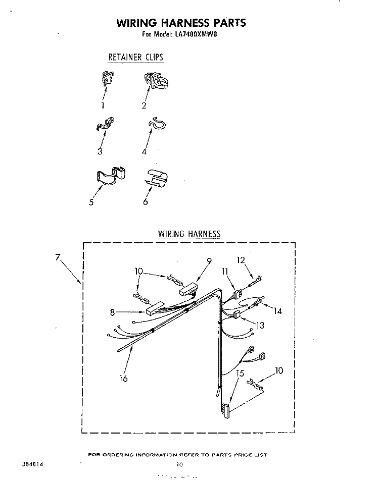 WIRING HARNESS Diagram and Parts List for LA7400XMW0  Whirlpool Washer