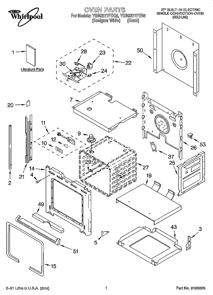 OVEN PARTS Diagram and Parts List for YGBS277PDB5  Whirlpool Wall Oven