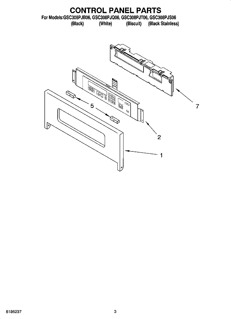 CONTROL PANEL PARTS Diagram and Parts List for GSC308PJS06  Whirlpool Microwave Oven Combo