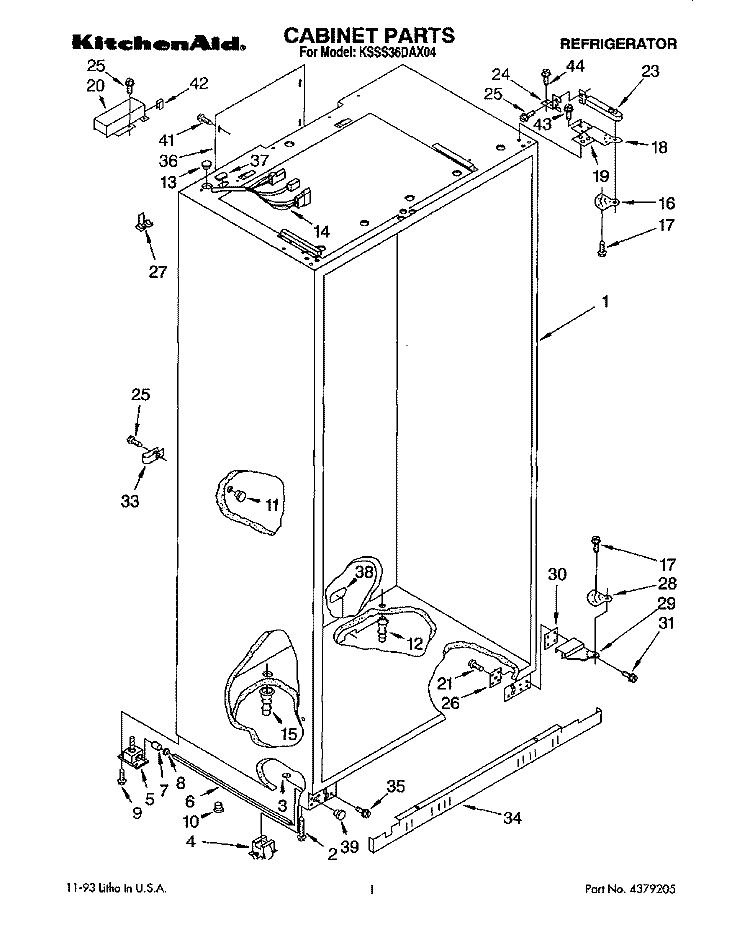 CABINET Diagram and Parts List for KSSS36DAX04  KitchenAid Refrigerator