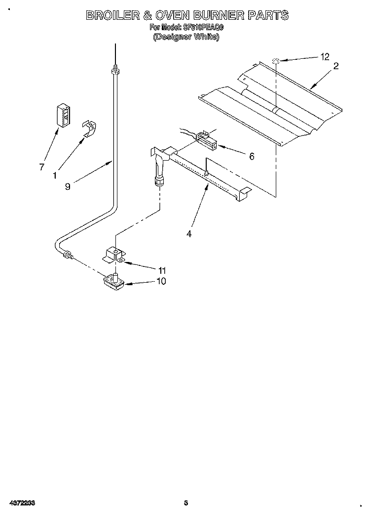 BROILER & OVEN BURNER Diagram and Parts List for SF310PEAQ0  Whirlpool Range