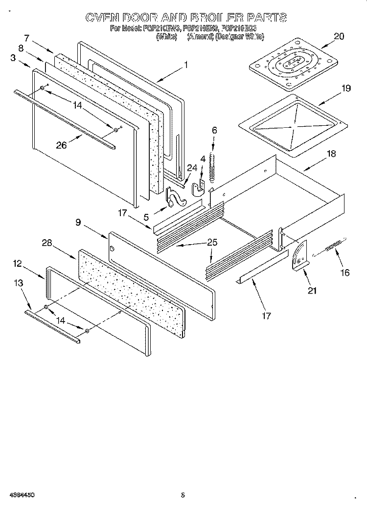 OVEN DOOR AND BROILER Diagram and Parts List for FGP210EQ3  Roper Range