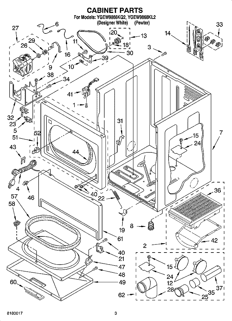CABINET PARTS Diagram and Parts List for YGEW9868KL2  Whirlpool Dryer