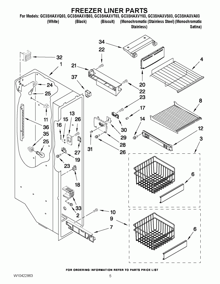 FREEZER LINER PARTS Diagram and Parts List for GC3SHAXVA03  Whirlpool Refrigerator