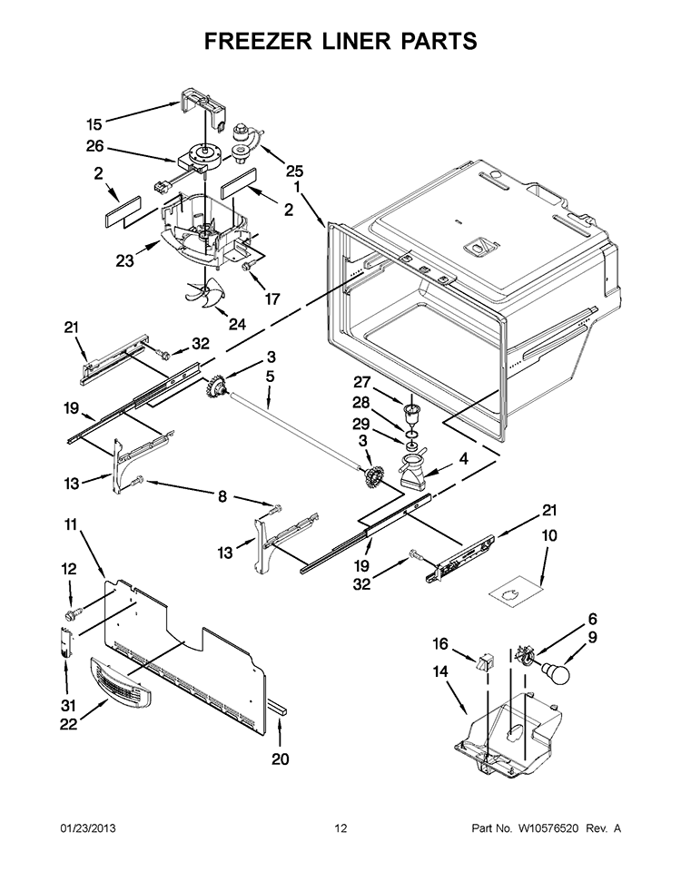 FREEZER LINER PARTS Diagram and Parts List for GI0FSAXVB09  Whirlpool Refrigerator