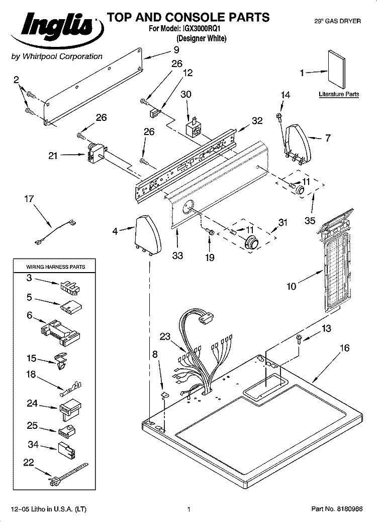 TOP AND CONSOLE PARTS Diagram and Parts List for IGX3000RQ1  Inglis Dryer