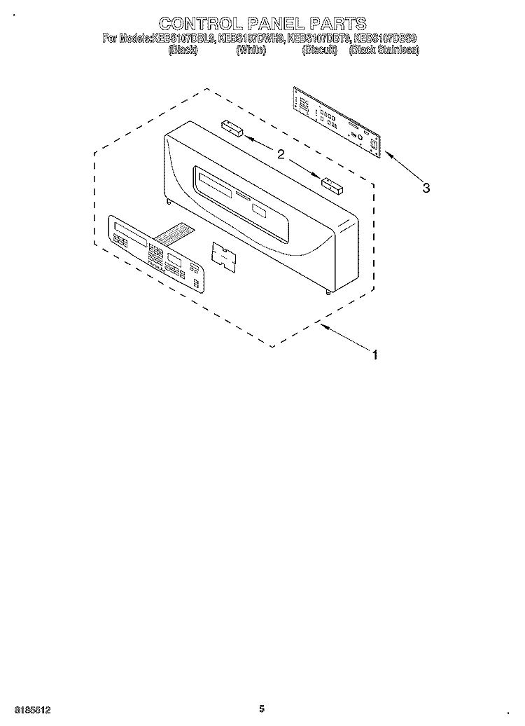 CONTROL PANEL Diagram and Parts List for KEBS107DBL9  KitchenAid Wall Oven