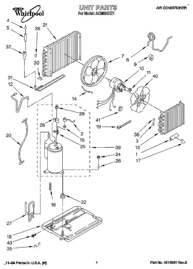 UNIT, LITERATURE Diagram and Parts List for ACM052XZ1  Whirlpool Air Conditioner