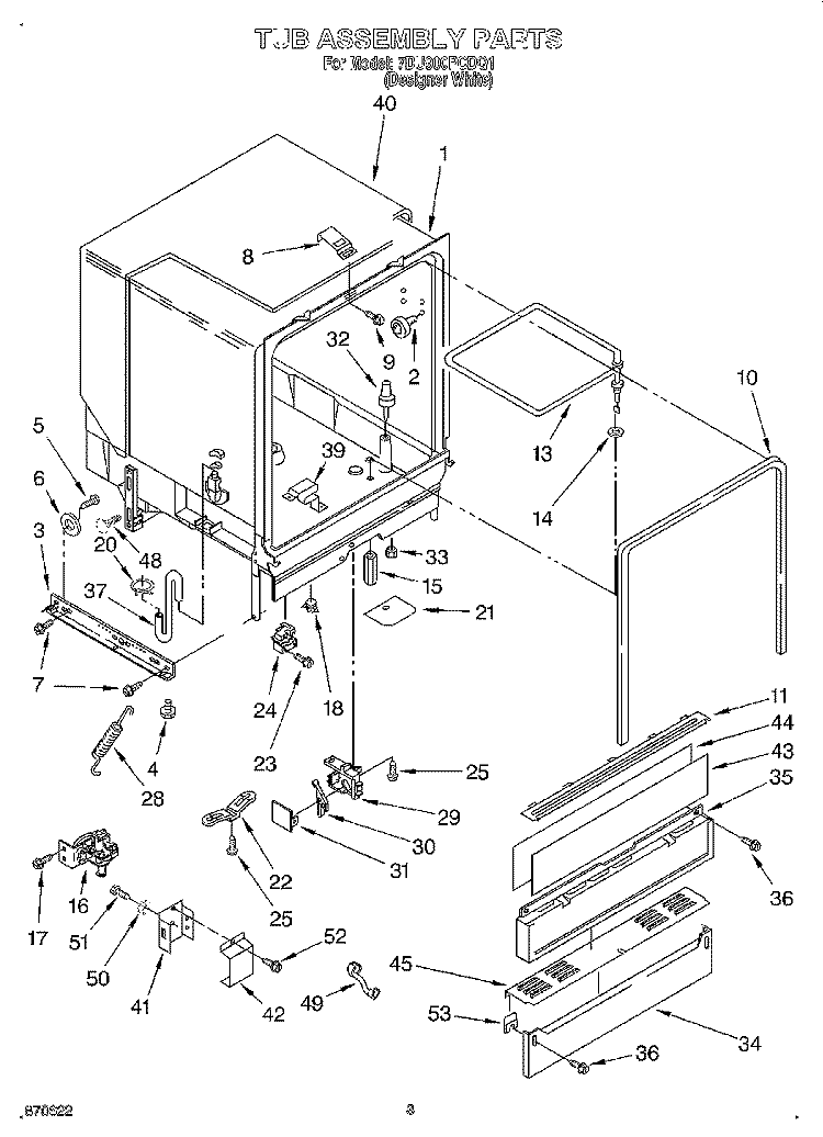 TUB ASSEMBLY Diagram and Parts List for 7DU900PCDQ1  Whirlpool Dishwasher