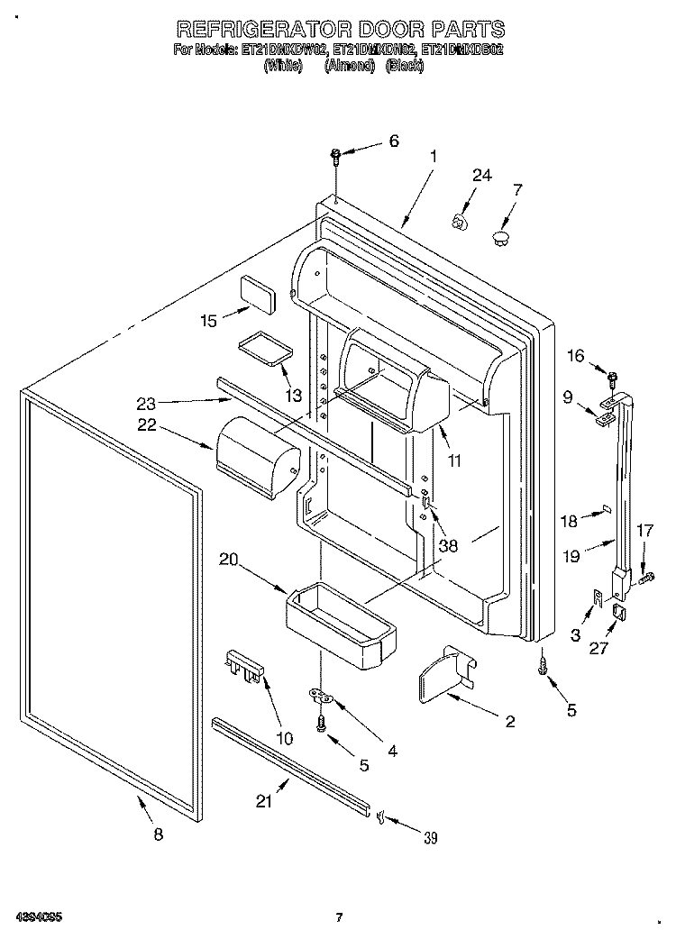 REFRIGERATOR DOOR Diagram and Parts List for ET21DMXDW02  Whirlpool Refrigerator