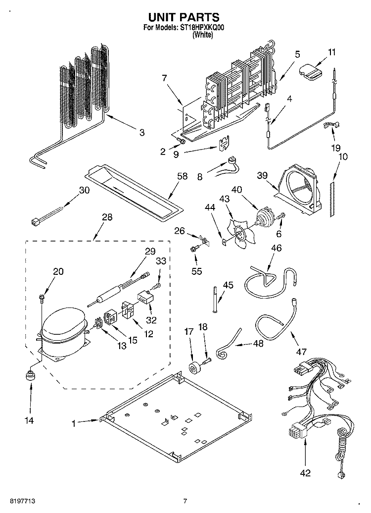 UNIT Diagram and Parts List for ST18HPXKQ00  Whirlpool Refrigerator