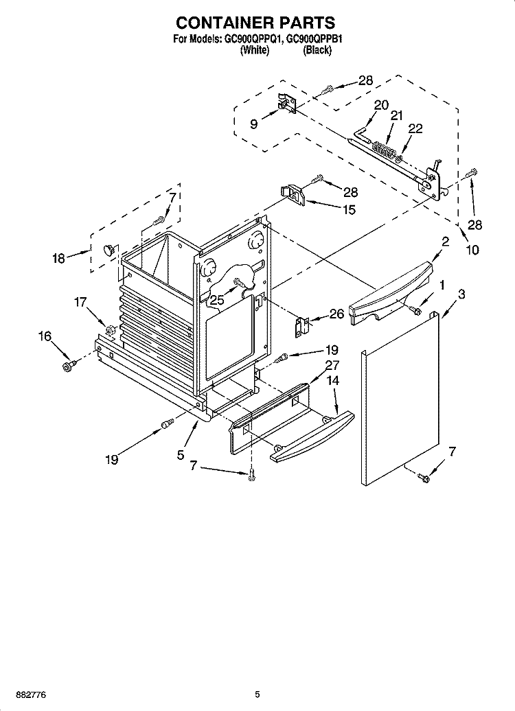 CONTAINER PARTS Diagram and Parts List for GC900QPPB1  Whirlpool Trash Compactor