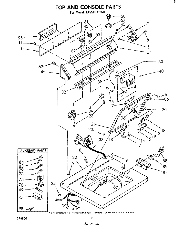 TOP AND CONSOLE Diagram and Parts List for LA5580XPW0  Whirlpool Washer