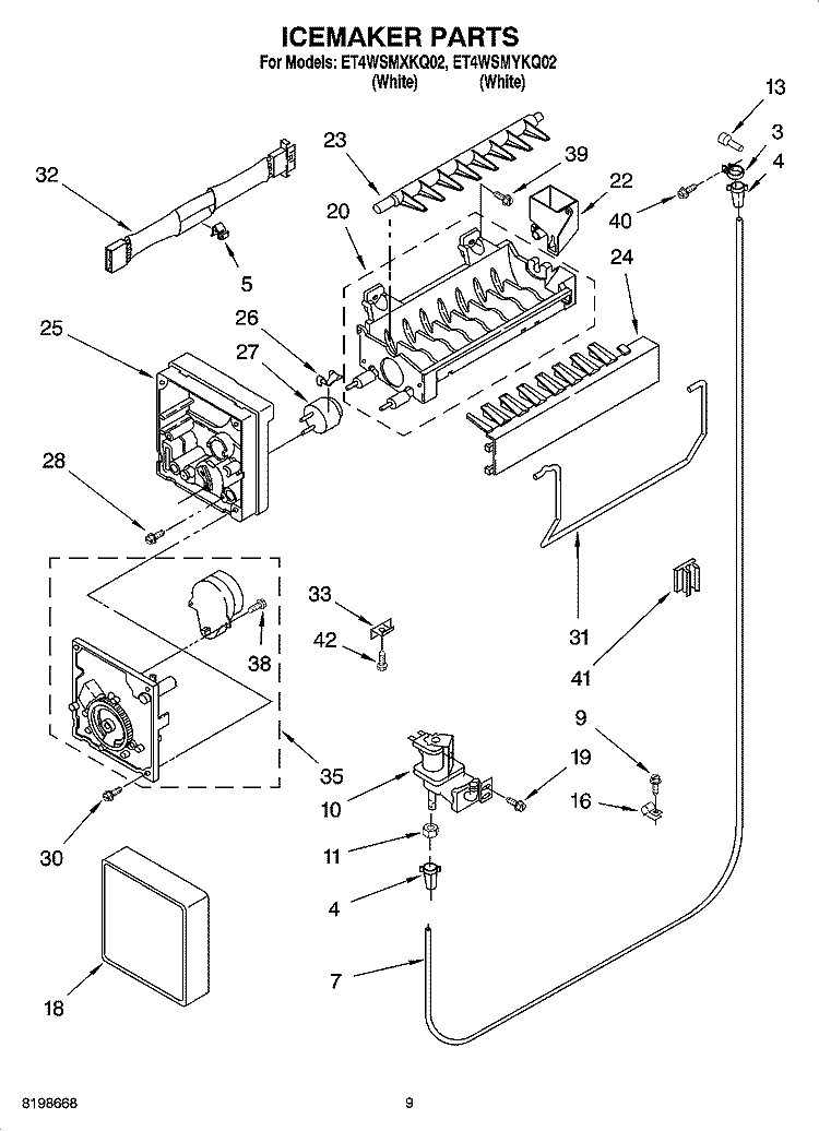 ICEMAKER PARTS Diagram and Parts List for ET4WSMXKQ02  Whirlpool Refrigerator