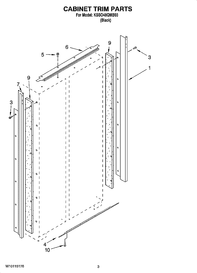 CABINET TRIM PARTS Diagram and Parts List for KSSO48QMB03  KitchenAid Refrigerator