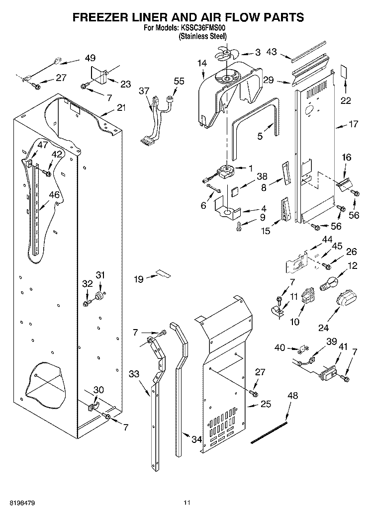 FREEZER LINER AND AIR FLOW PARTS Diagram and Parts List for KSSC36FMS00  KitchenAid Refrigerator