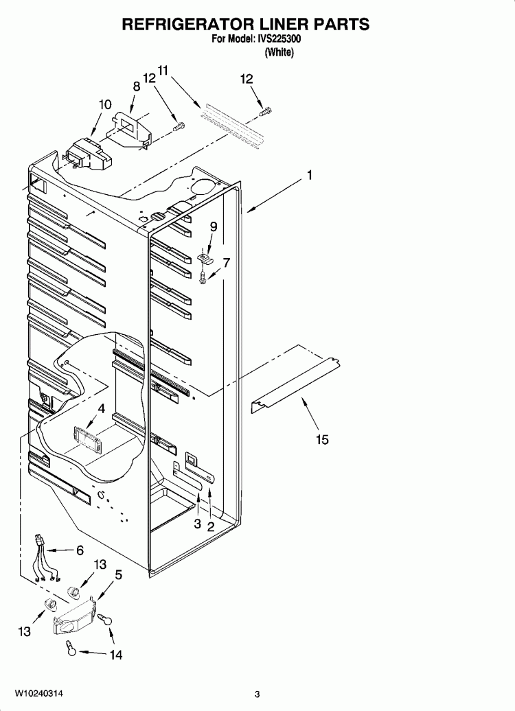 REFRIGERATOR LINER PARTS Diagram and Parts List for IVS225300  Inglis Refrigerator