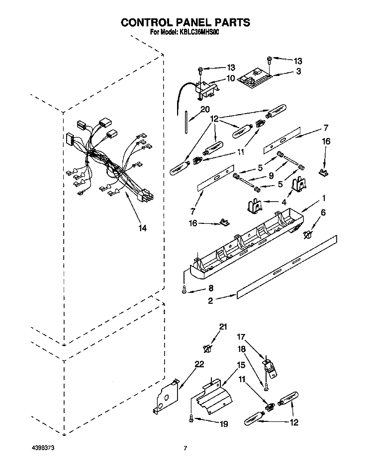 CONTROL PANEL Diagram and Parts List for KBLC36MHS00  KitchenAid Refrigerator