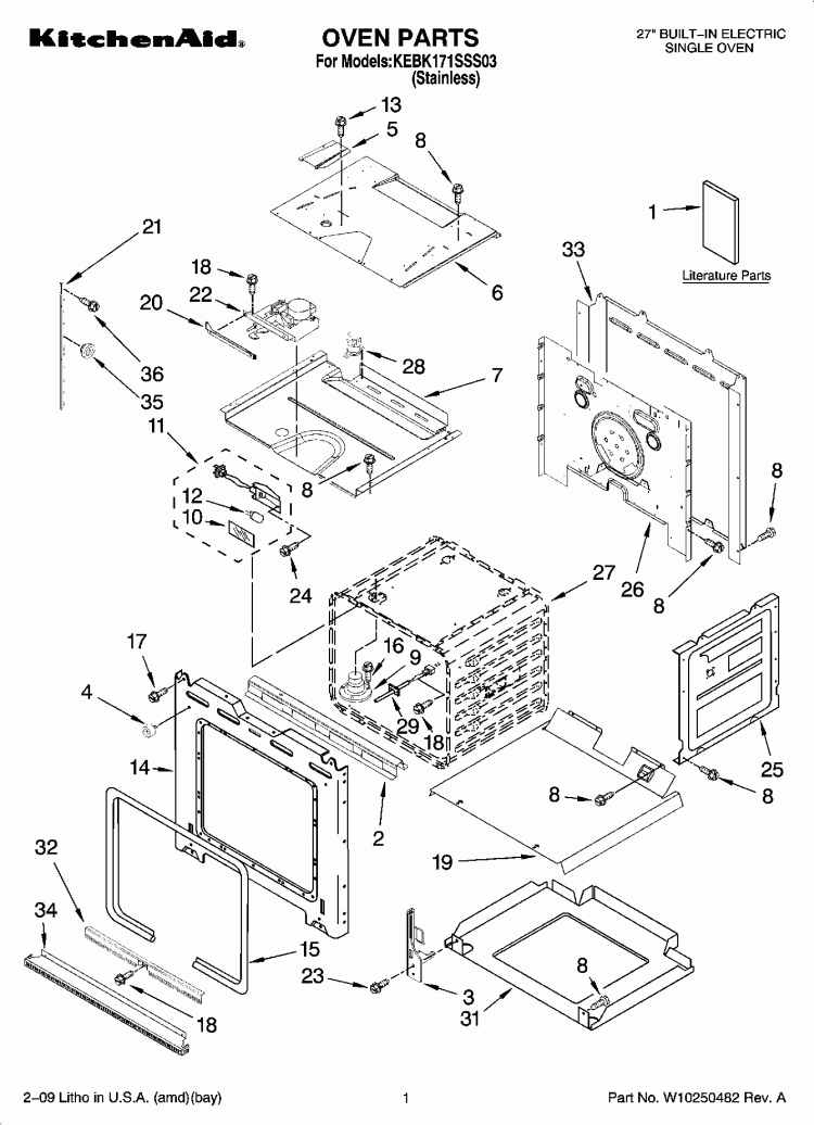 OVEN PARTS Diagram and Parts List for KEBK171SSS03  KitchenAid Wall Oven