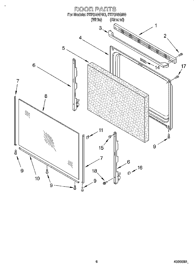 DOOR, LIT/OPTIONAL Diagram and Parts List for FEP320GN0  Roper Range