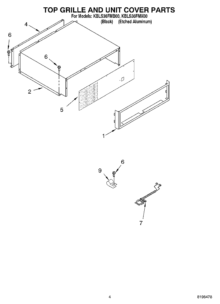 TOP GRILLE AND UNIT COVER PARTS Diagram and Parts List for KBLS36FMX00  KitchenAid Refrigerator