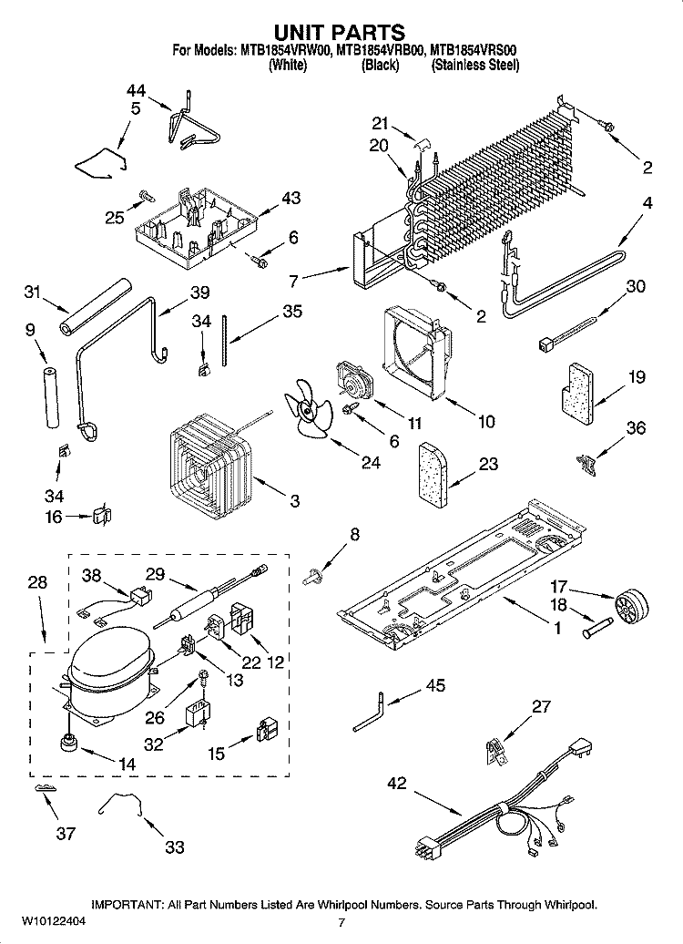 UNIT PARTS Diagram and Parts List for MTB1854VRW00  Whirlpool Refrigerator