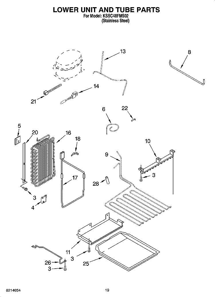 LOWER UNIT AND TUBE PARTS Diagram and Parts List for KSSC48FMS02  KitchenAid Refrigerator
