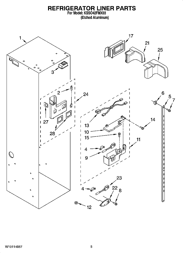 REFRIGERATOR LINER PARTS Diagram and Parts List for KSSO42FMX03  KitchenAid Refrigerator