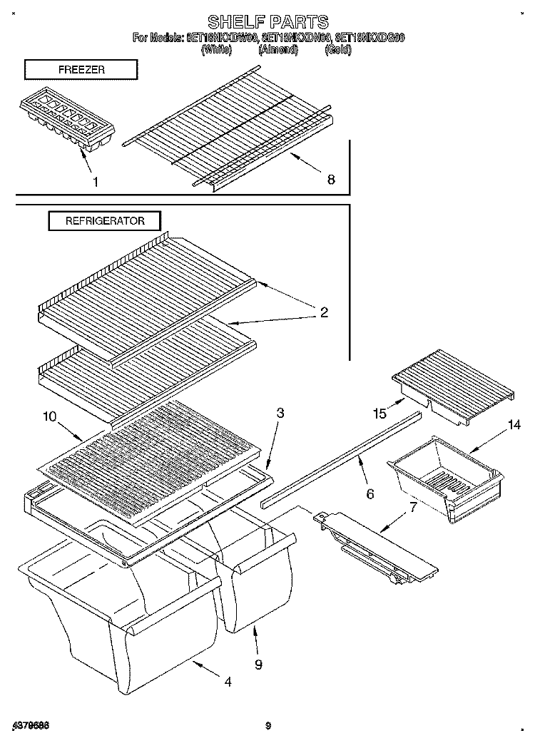 SHELF, LIT/OPTIONAL Diagram and Parts List for 8ET18NKXDG00  Whirlpool Refrigerator