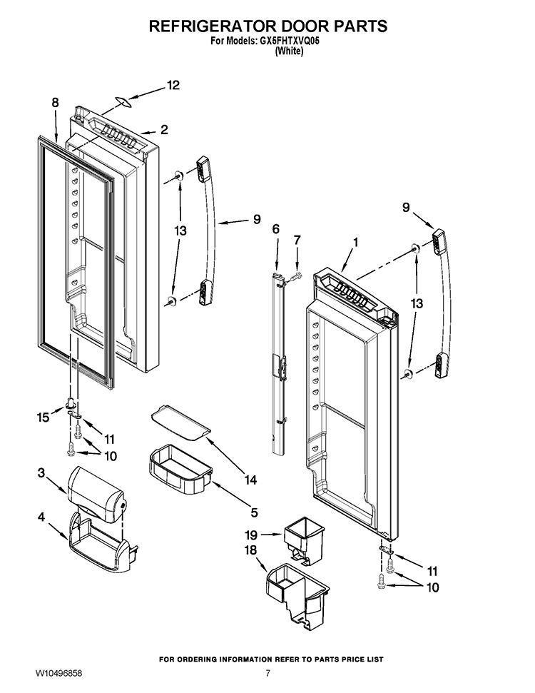 REFRIGERATOR DOOR PARTS Diagram and Parts List for GX5FHTXVQ05  Whirlpool Refrigerator