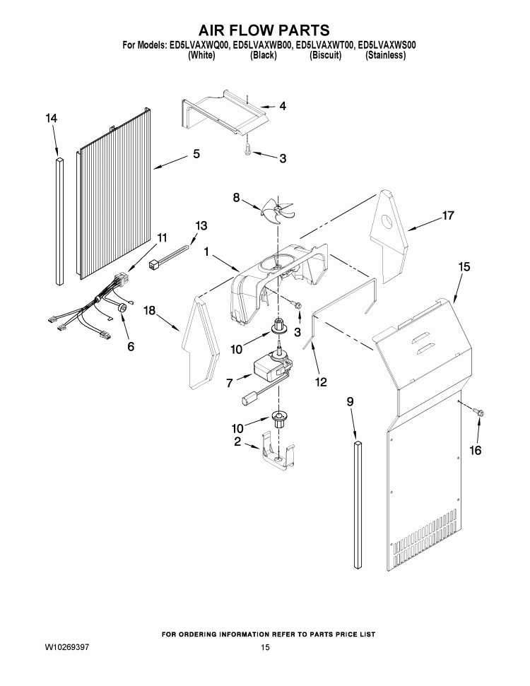 AIR FLOW PARTS Diagram and Parts List for ED5LVAXWS00  Whirlpool Refrigerator