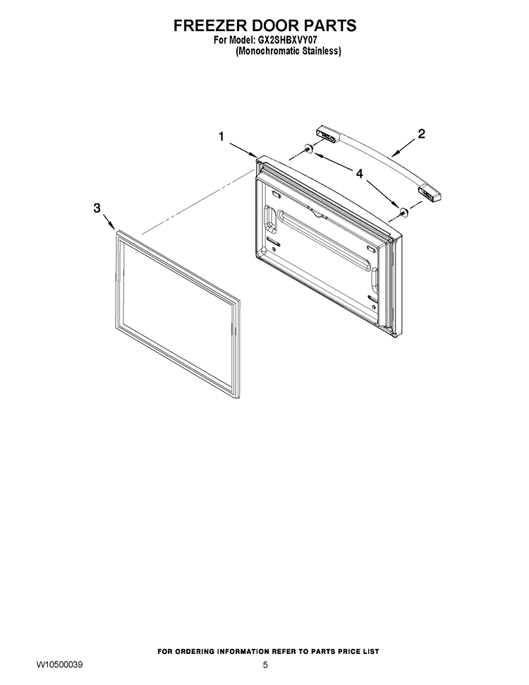 FREEZER DOOR PARTS Diagram and Parts List for GX2SHBXVY07  Whirlpool Refrigerator