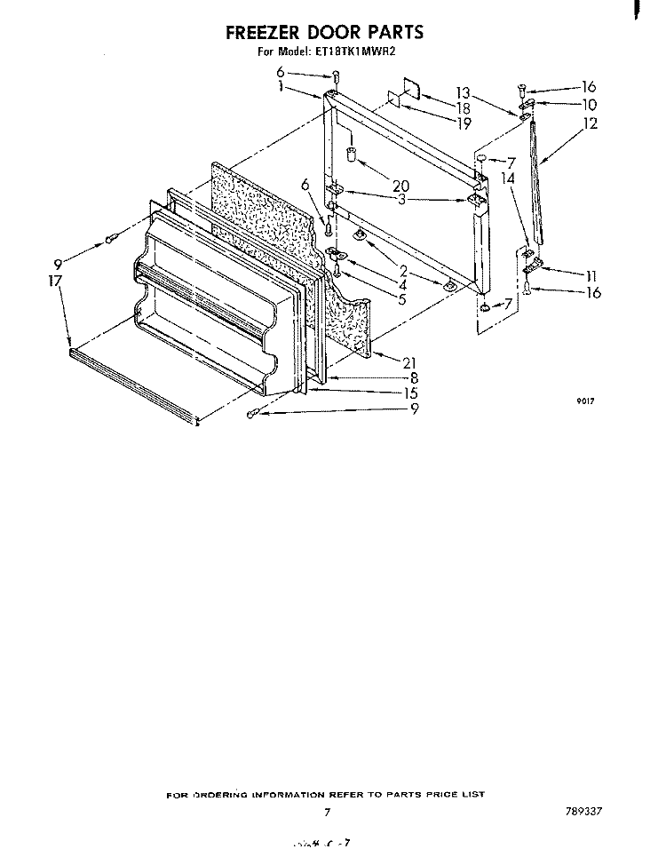 FREEZER DOOR Diagram and Parts List for ET18TK1MWR2  Whirlpool Refrigerator
