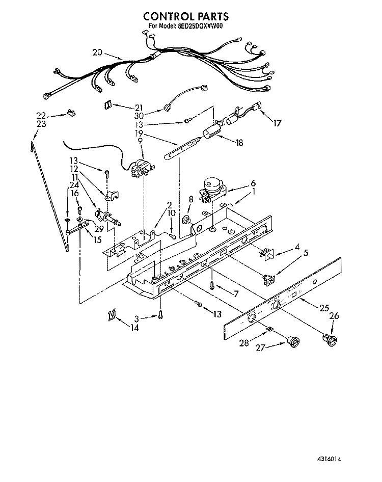 CONTROL Diagram and Parts List for 6ED25DQXVW00  Whirlpool Refrigerator