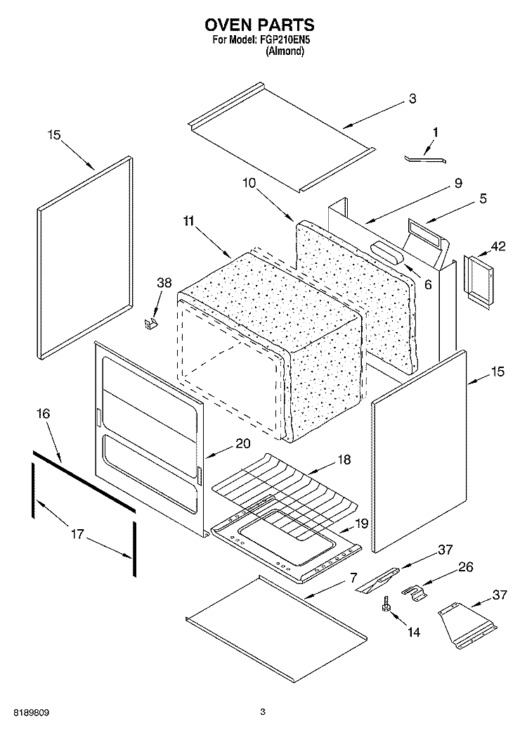 OVEN Diagram and Parts List for FGP210EN5  Roper Range