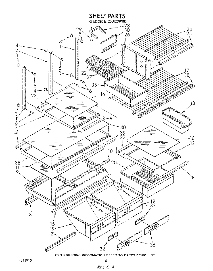 SHELF , LIT/OPTIONAL Diagram and Parts List for ET20DKXVN05  Whirlpool Refrigerator
