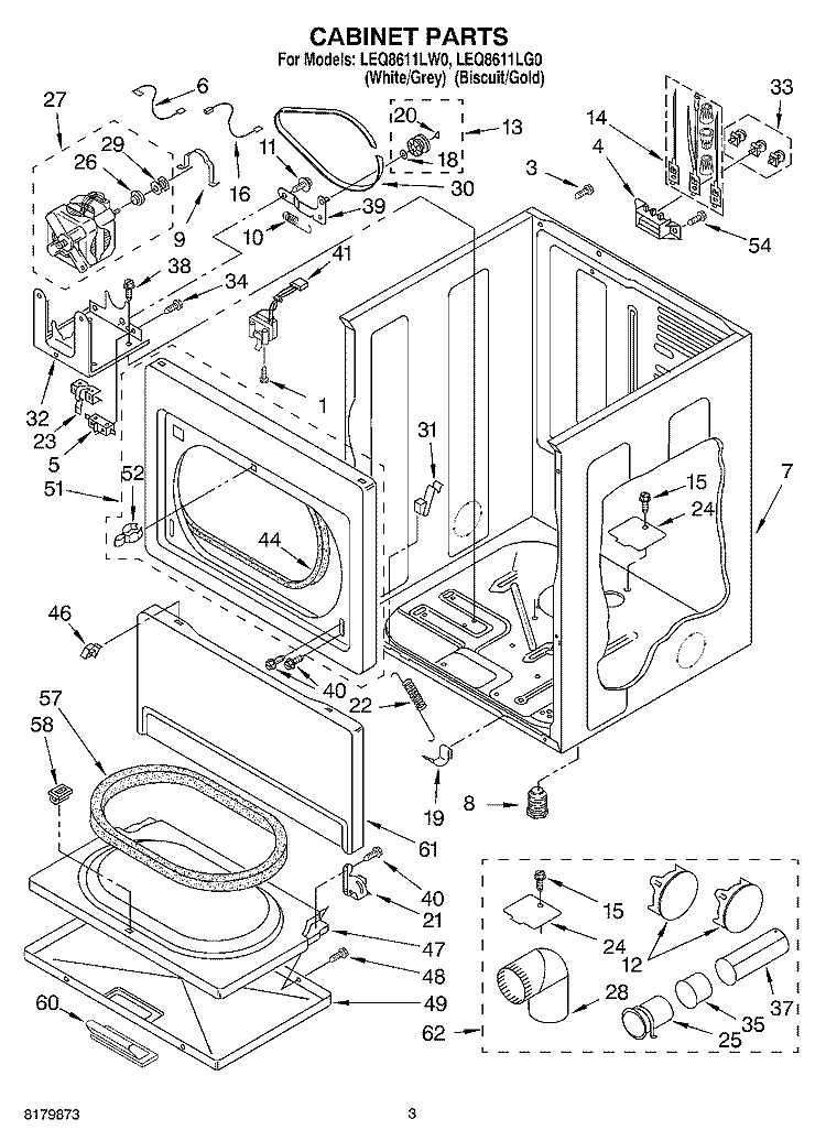 SECTION Diagram and Parts List for LEQ8611LG0  Whirlpool Dryer